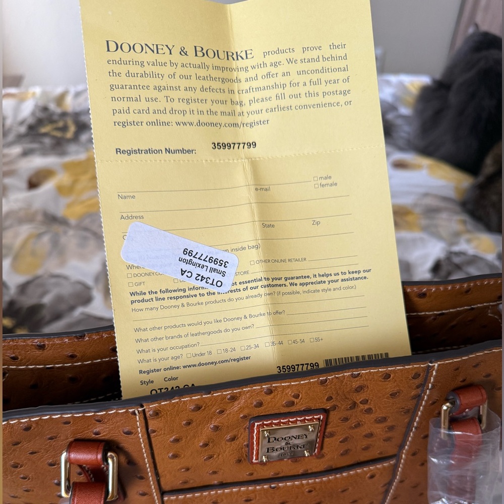 Dooney & Bourke Tan Ostrich-Embossed Tote - Picture 6 of 12